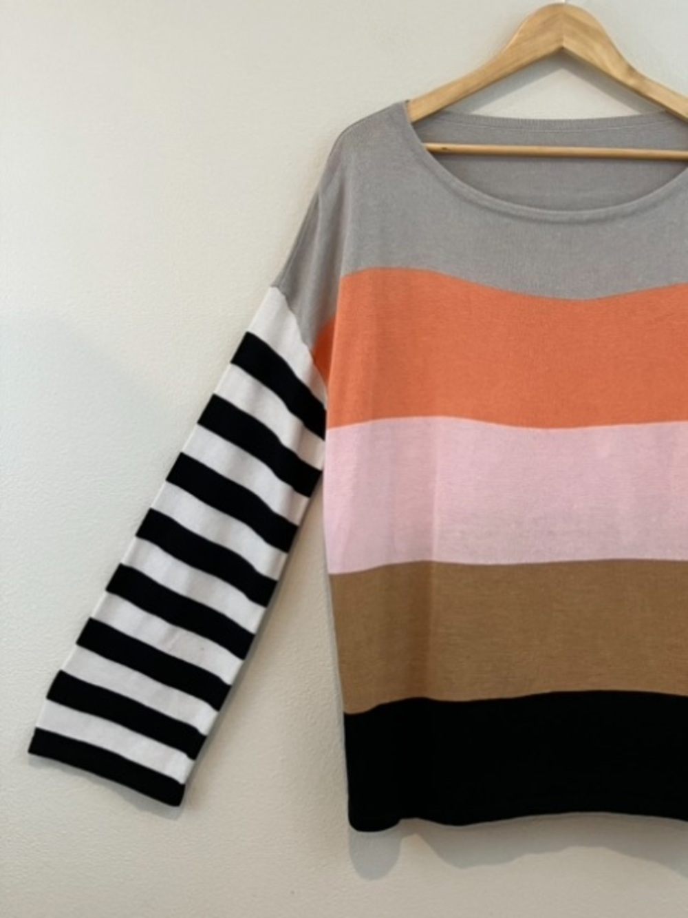 Color Block Knit Boat Neck Sweater Top